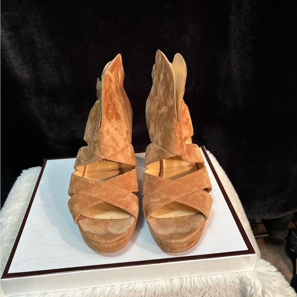 Christian Louboutin tan suede apron lily high heel sandals size 37 - Picture 2 of 6